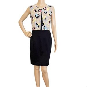 Rachel Roy Black and Cream Sleeveless Geometric Print Sheath Dress Sz 6 Career